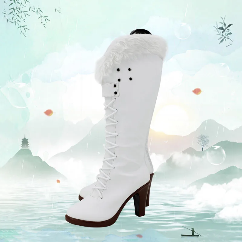 Anime Robin Cosplay Shoes Boots Game Miss Allsunday Role Play Halloween Party Outfit Christmas Prop Women Men White High Heels