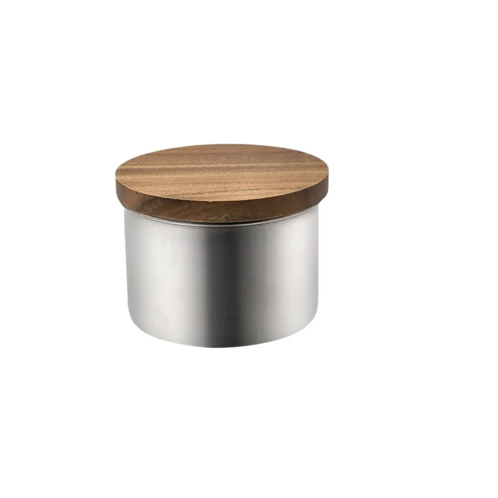 

Portable Stainless Steel Coffee Canisters Versatile with Wood Lid Coffee Storage Jar Round Coffee Bean Storage Box