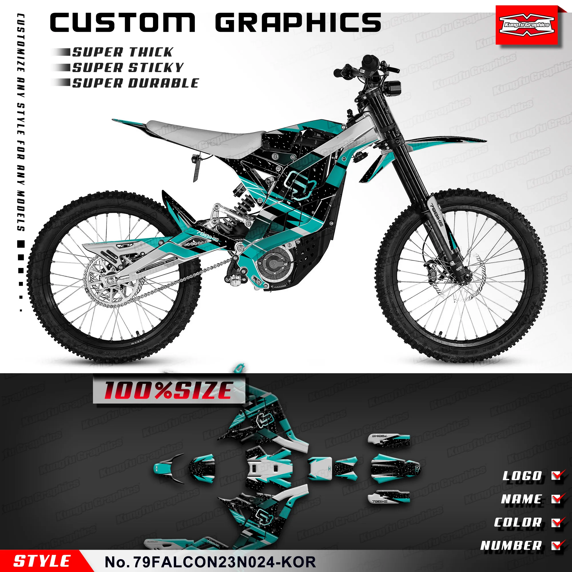 

Набор наклеек KUNGFU GRAPHICS для 79BIKE Falcon Pro Dirt eBike 79 Bike, восстановление, 79FALCON23N024-KOR