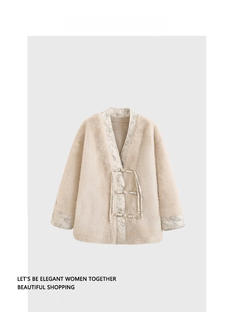 

Теплое женское меховое пальто, новая китайская экологически чистая норковая верхняя одежда, зимняя национальная Sle Plu с v-образным вырезом на пуговицах