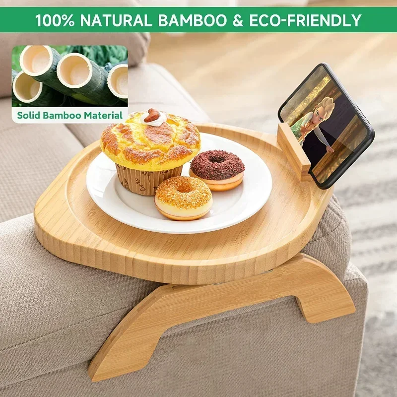 

Natural Wood Sofa Tray Table Sofa Armrest Clip-On Tray Tray Mobile tablet notebook can be placed Practical TV Snack Coffee Table