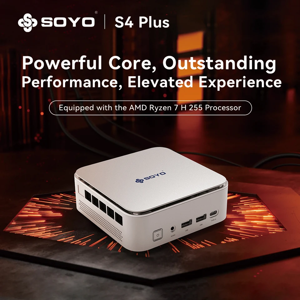 SOYO S4 Plus Mini PC AMD Ryzen 7 H255 CPU 24G DDR5 RAM (Upt 64GB