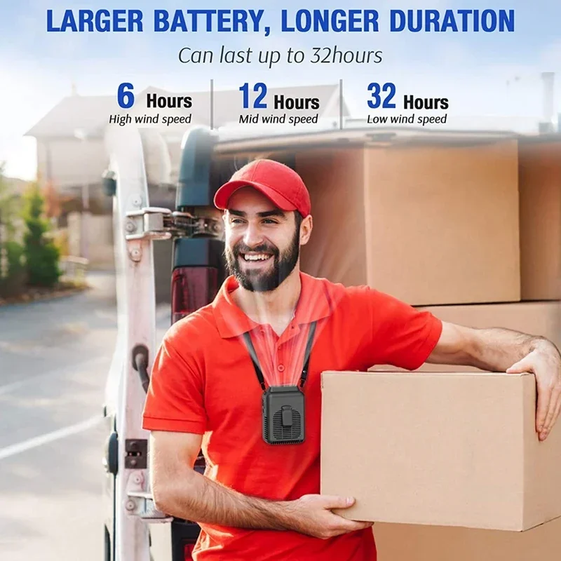 8000mA ที่หนีบเอวแบบชาร์จไฟได้พัดลมที่คอพัดลมพกพาสำหรับงานกีฬาเอาท์โด้เสียงรบกวนต่ำช่องแอร์ปรับได้พัดลมทำความเย็น USB