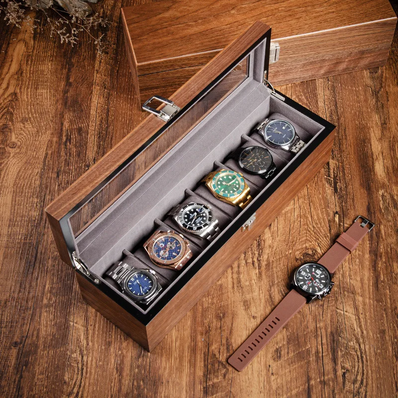 Wooden Watch Box for Men 6 Slot Watch Display Case Mens Watch Box Organizer Wood Watch Case for Men Watch Storage