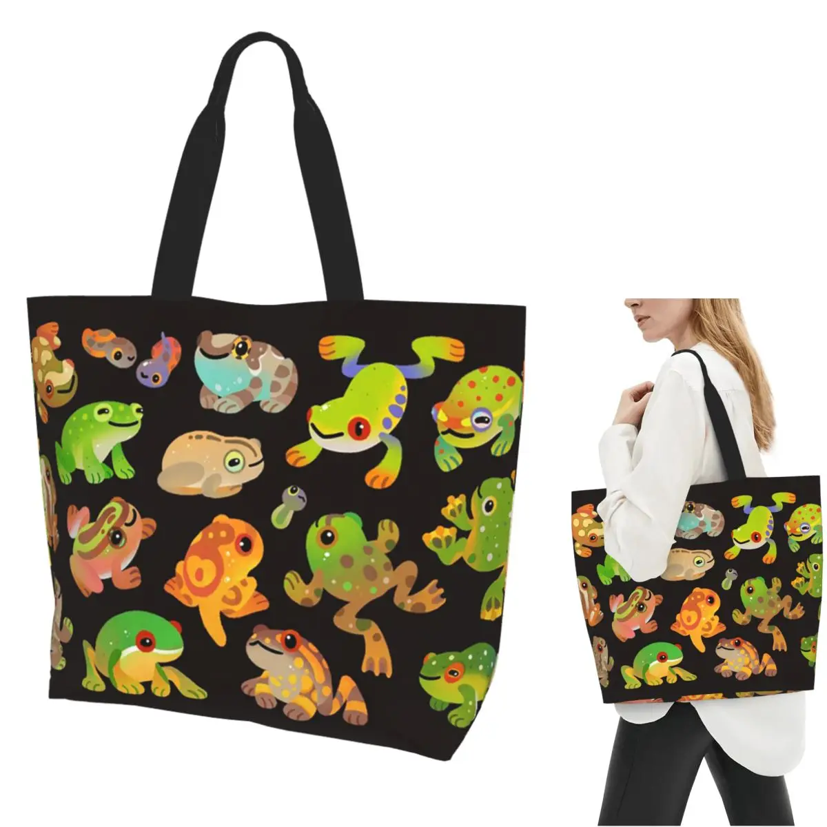 

Tree Frog - Dark Shopping Tote Bag Canvas Large Capacity Shoulder Bags Shopper Grocery Handbag for Women