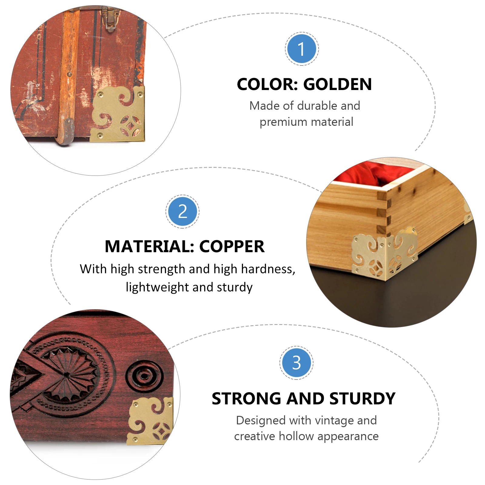 

2 set 2 Sets Copper Wooden Box Corner Protectors Vintage Metal Cabinet Guards Rustproof Lightweight Chinese Style Furniture