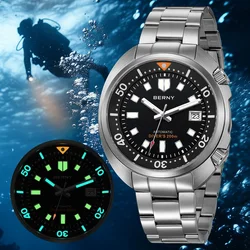 BERNY Orologio da sub con compressore automatico per uomo Orologio da polso super luminoso Zaffiro Swim Sport 20ATM Orologi subacquei meccanici da uomo