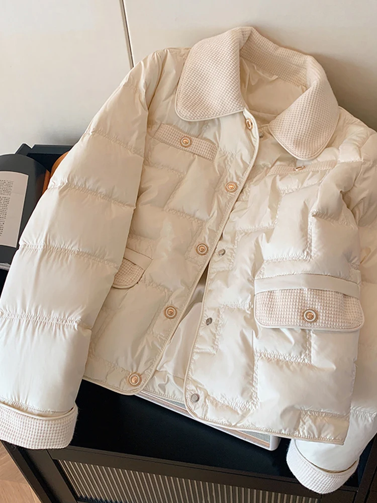 

Теплая хлопковая куртка с белым воротником, женская осенне-зимняя повседневная простая верхняя одежда, модная корейская свободная посадка, длинный све