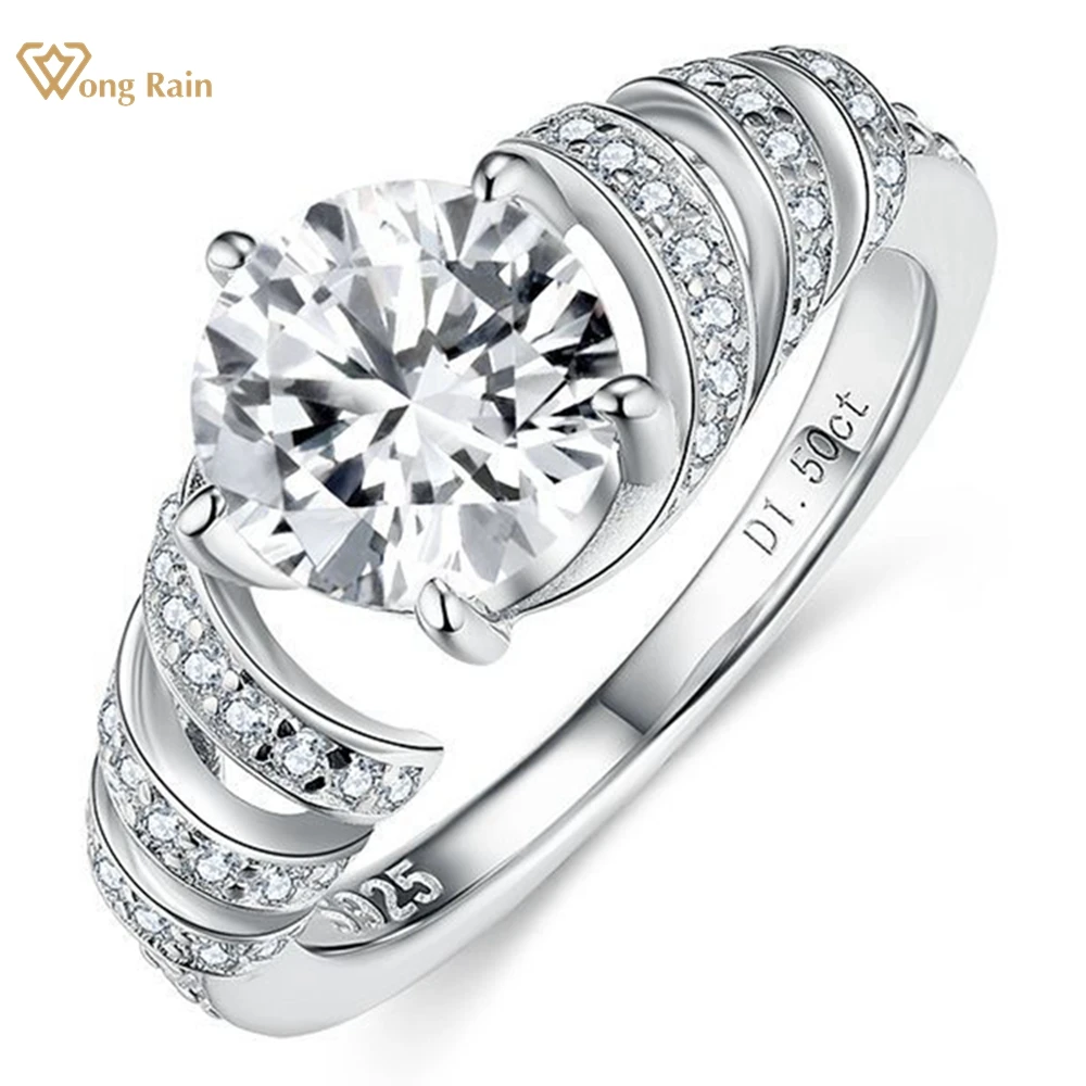 

Wong Rain 100% 925 Sterling Silver Sparkling 1.5CT 7.5MM D Color Real Moissanite Gemstone Engagement Customized Ring Jewelry