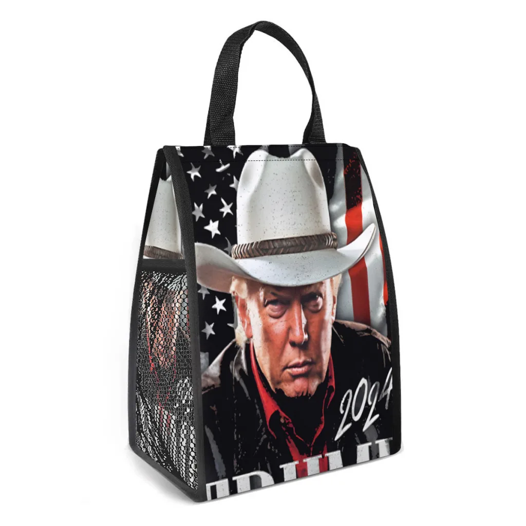 Bolsa de almuerzo con aislamiento térmico Cowboy Trump, contenedor de almuerzo portátil para campamento, caja de comida multifunción