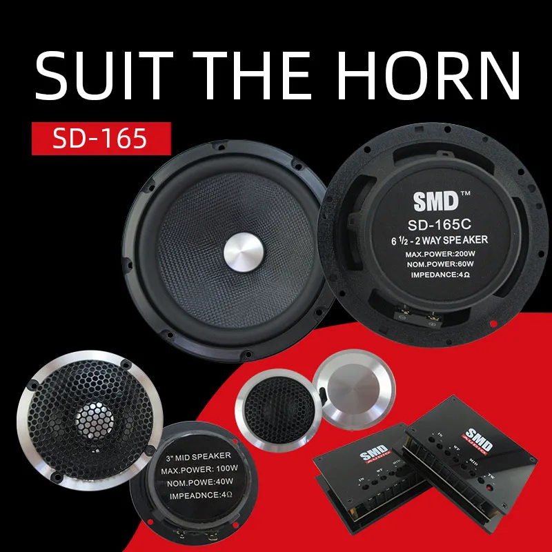 hot selling SD-165 NOM 80W 3-way Tri-frequency Car Audio Combination speaker set With 25mm-Tweeter/ 165mm-Woofer and Crossover