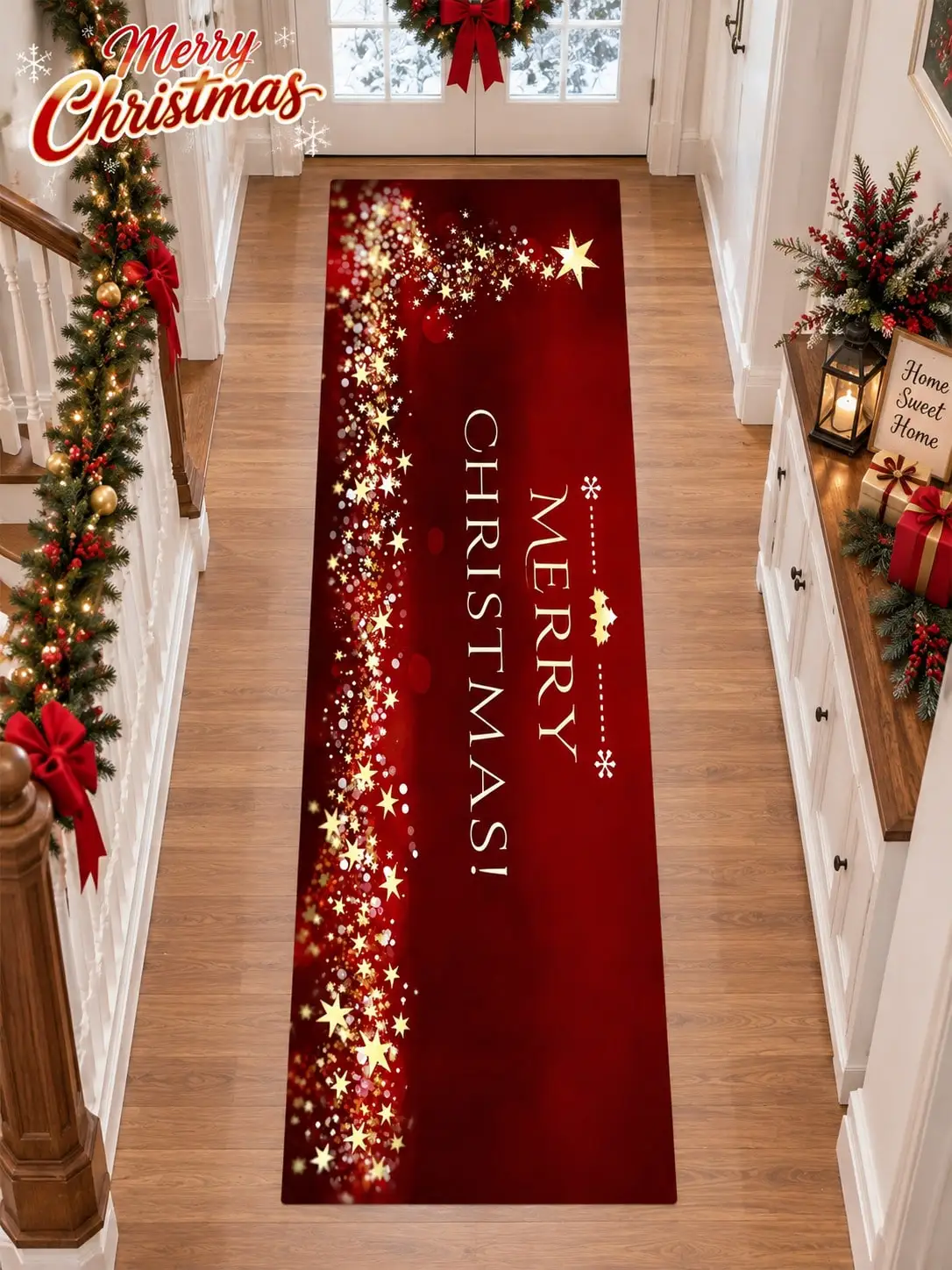 Christmas Aisle Runners Star Trail Greeting Lettering Runner Rugs Hallway Kitchen Entryway Bedroom Living Room Long Carpet Laundry Corridor Porch Office Housewarming Thanksgiving Floor Mat Home Decor Anniversary Birthday Gifts for Family Friends