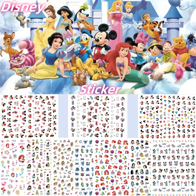 

1PCS Disney Nail Sticker 3D Cartoon Mickey Stickers For Nails Anime Princess Nail Art Decoration Cute Little Mermaid Nail Decals