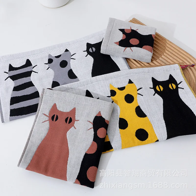 1PC 34*40cm Three-layer Soft Baby Cotton Bath Towel Fabric Jacquard Cartoon Cat Bear Hanging Towels Square Face Hand Gauze Towel