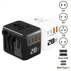 Universal Travel Adaptor-One-Piece Fast Charging Wall Charger With Dual USB/Type-C Ports-Available In us ,EU,UK,Australia