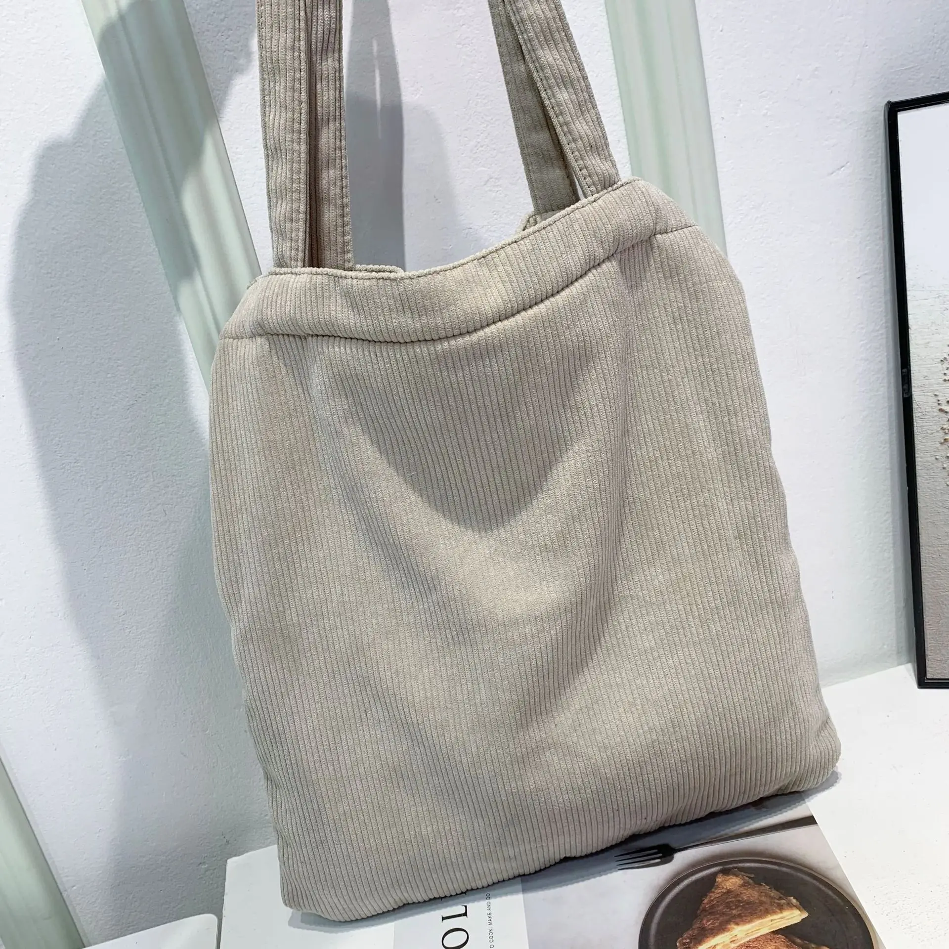 SCOFY FASHION Soft Korean Style Corduroy Shoulder Bags Multi Pocket Tote Bags for Women Travel Shopping Purses and Handbags