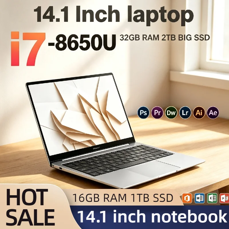 Intel Core i7 8650U 14.1 Inch Ultra Slim Laptop 4C8T 1.9 4.2GHz 32GB RAM 2TB SSD Gaming PC Gamer Office 1920x1080 HD Ultra