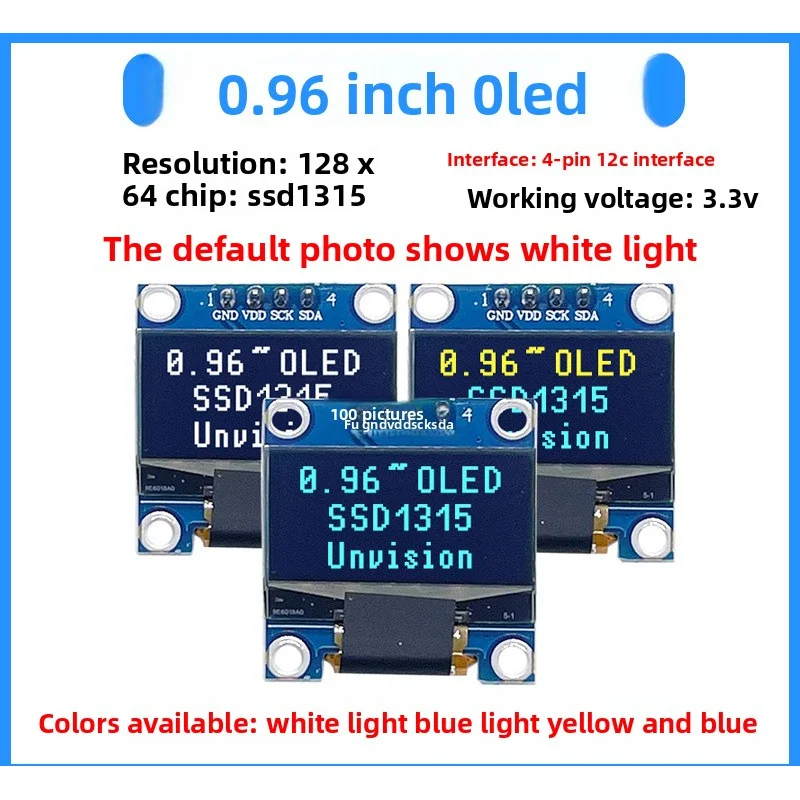 0.96 Inch OLED Display Module, 12864 Monochrome Screen SSD1315, 4Pin IIC 7Pin SPI Interface