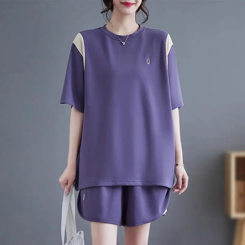 New Matching Sets For Women Casual Round Neck Short Sleeved T-Shirt And Elastic High Waisted Shorts Traacksuit Outfits Z1874