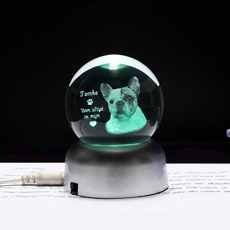 Photo Text Personalized Crystal Ball 2D Laser Engraving Pets Baby Family Picture Customized Glass Sphere Souvenir Birthday Gifts