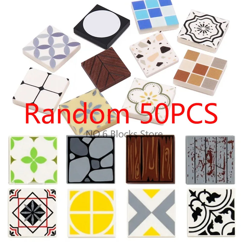 MOC Scene Accessories Building Blocks 2X2 City Floor Wall Tiles Wood Grain Staircase Glass Window Traffic Warning Bricks Toy S07