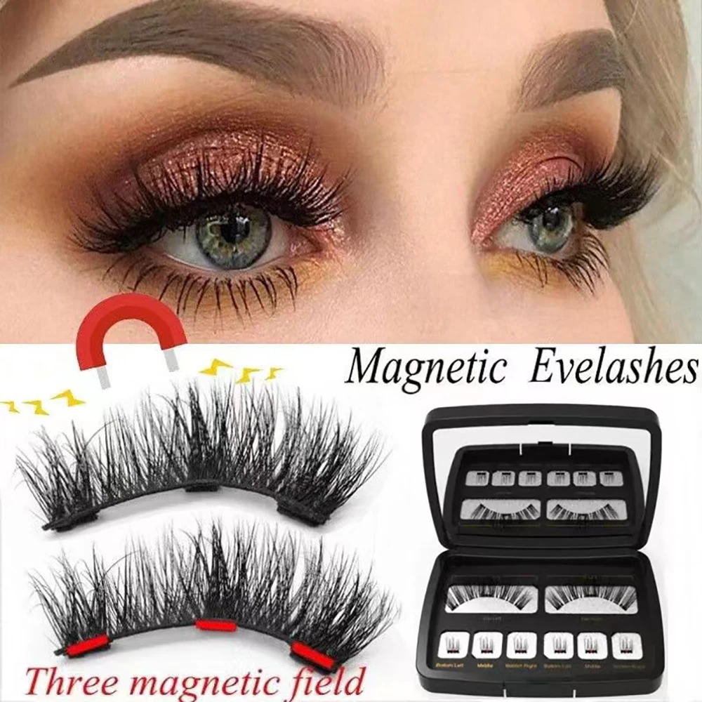 Mix Eyelashes 2 Pairs Double Magnet False Lashes Set 3D Magnetic Eyelashes with Acrylic Box Reusable Makeup Tool Girls\' Gift