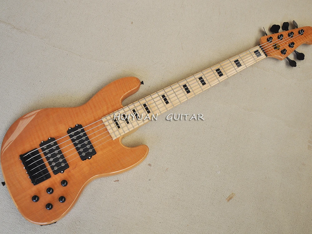 

6 Strings Natural Wood Color Ash Electric Bass Guitar with Maple Fretboard,Flame Maple Veneer,Customized Logo/Color Available