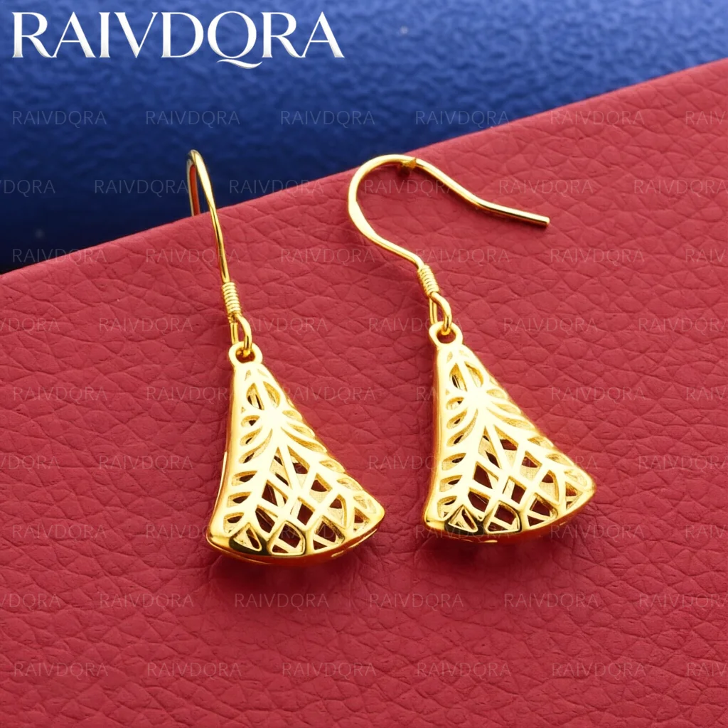 18K Gold Plated Retro Hollow Sector Drop Earrings For Woman Wedding Engagement Fashion Party Accessories Jewelry Gift