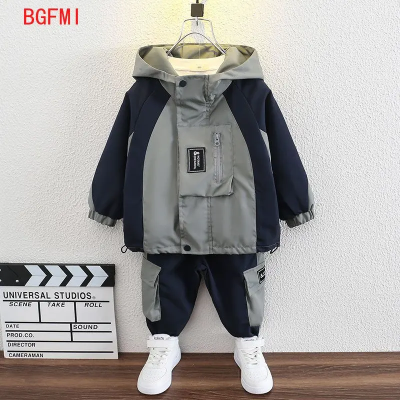Korean Boys'  Workwear Set for Spring Autumn New Style for Handsome Children's Jackets + Pant 2 PCS  Set for Kids Overalls 2-10Y