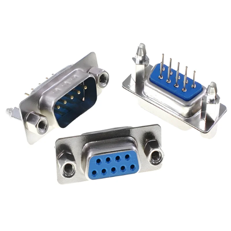 10Pcs Male/Female Blue Straight Pin DB9 D-sub PCB Mount RS232 Serial Port Connector Socket With Screw Nuts