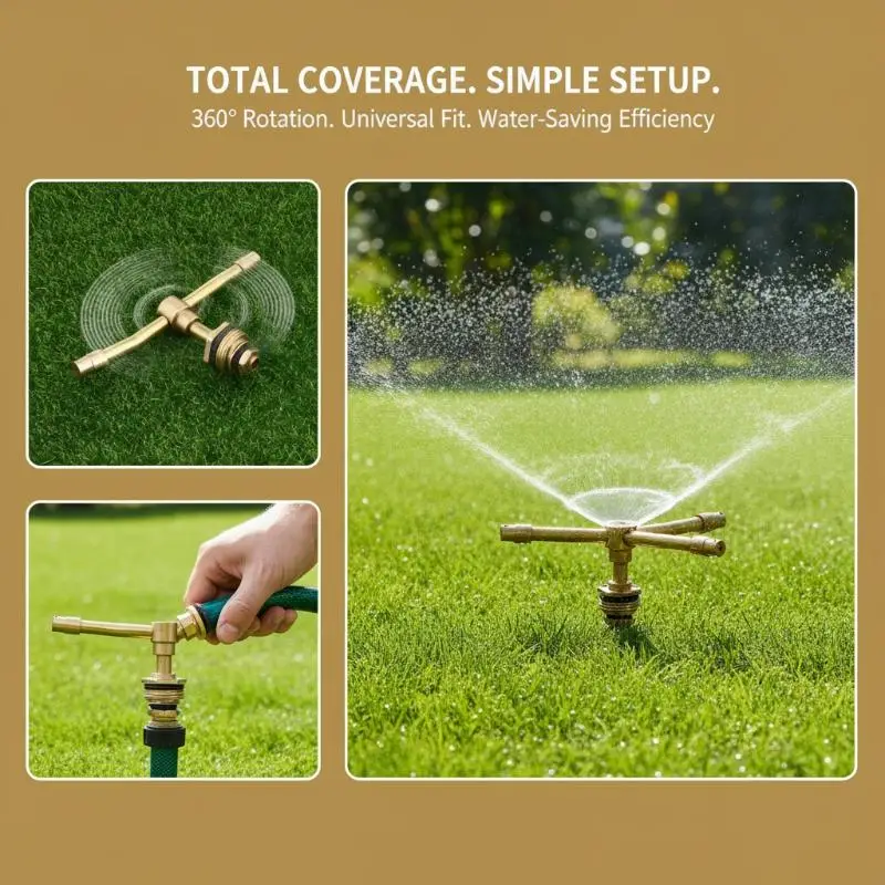 2 Arm Rotating Brass Nozzle Sprinkler Automatic Irrigation System Water Saving Adjustable Spray for Garden LawnGood Quality