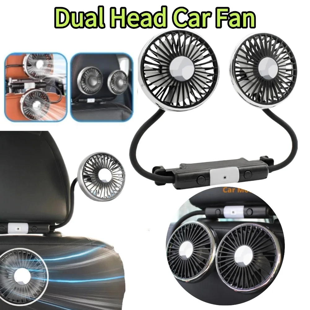 Car Seat Rear Fan Dual Head Flexible Hose Car Cooling Fans 3 Speed Low Noise Air Coolers Air Cooler Fan With LED Light Car Tools