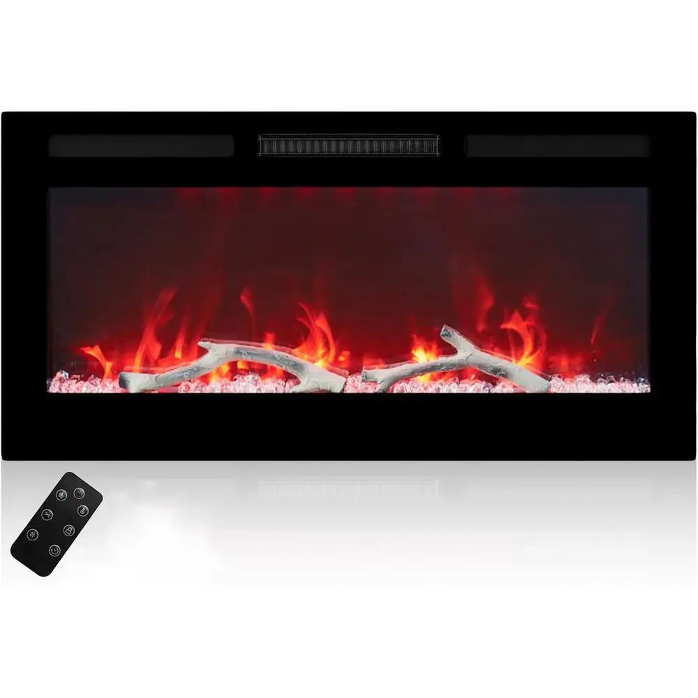 

Ultra-Thin 36 Inch LED Linear Fireplace with Remote, Wall-Mounted and Recessed Design, 1500W Power, 6 Adjustable Flame Settings,