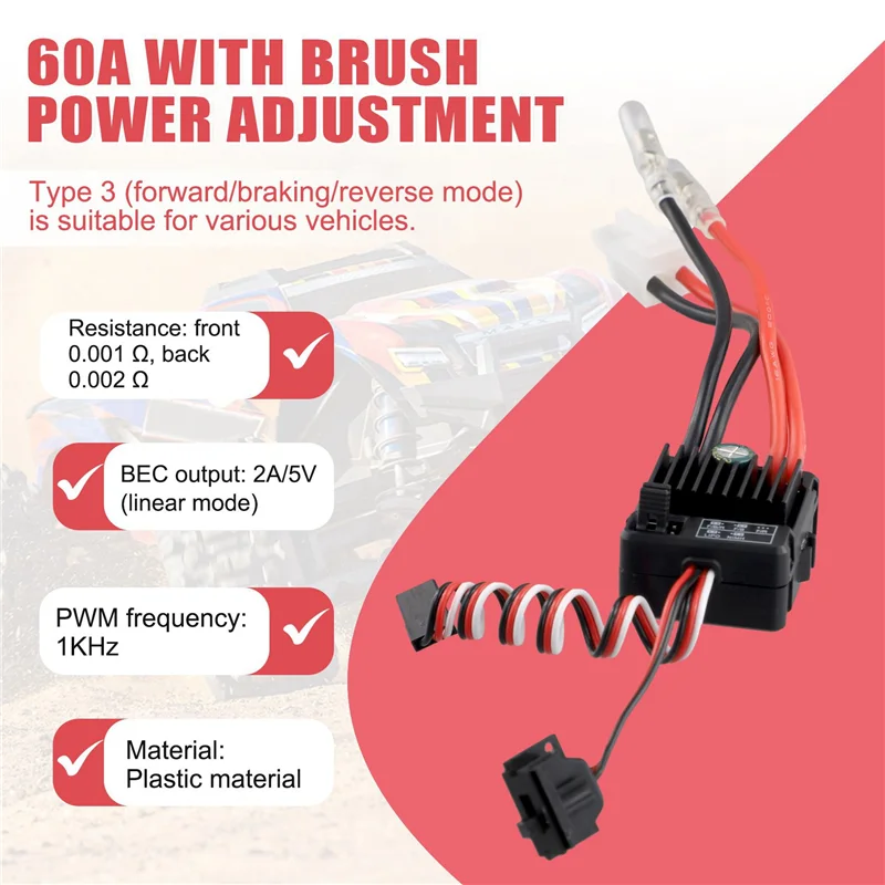YSUN-2X RC 1060 Geborsteld ESC 60A 2-3 S Lipo Waterdichte Elektrische Snelheidsregelaar Voor RC Auto Vrachtwagen boot Axiale/Traxxas/Tamiya