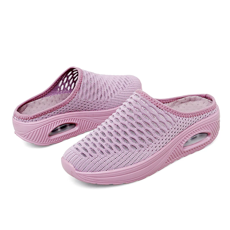 Summer Anti-Slip Flat Platform Casual Breathable Mesh Slip On Women Shoes Half Slippers Air Cushion Comfortable Flats Ladies