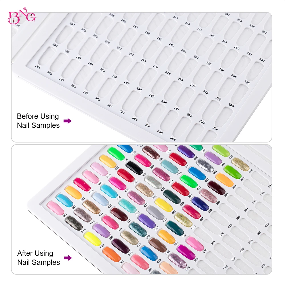 308 Acrylic Nail Color Display Book Nail Polish Colors Chart with 360 Tips Gel Polish Card Board Organizer Nail Salon Tools