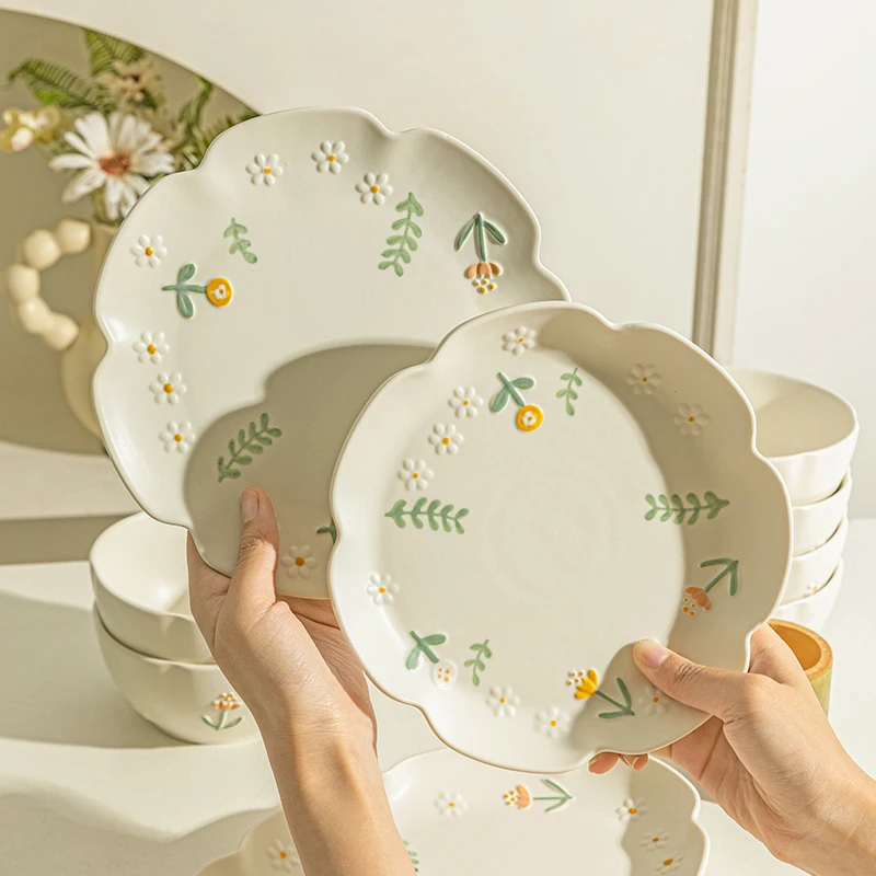 

MDZF Ceramic Plates, Dinner Plates for Pasta, Salad, Soup — Dishwasher & Microwave Safe,Chic Daisy Design