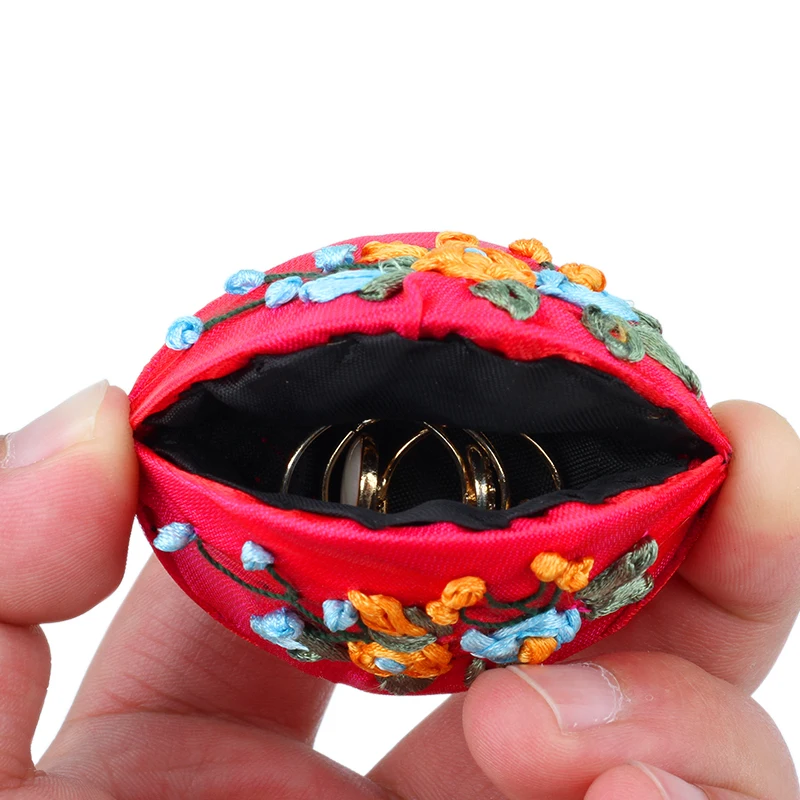 10Pcs Ribbon Embroidery Small Jewelry Gift Box for Wedding Ring Earring Stud Boxes Decorate Silk Brocade Shell Packing Case