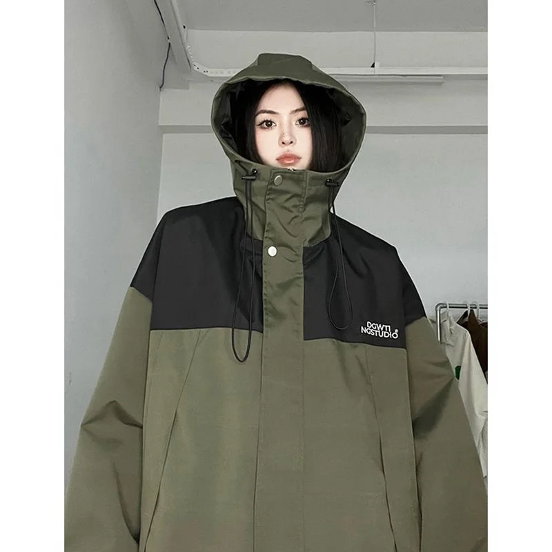 

plus Size 300 Pou Women's Loose Fit Hooded Jaet Color Blo Workwear Sle Autumn Outerwear Casual Korean Sle Coat