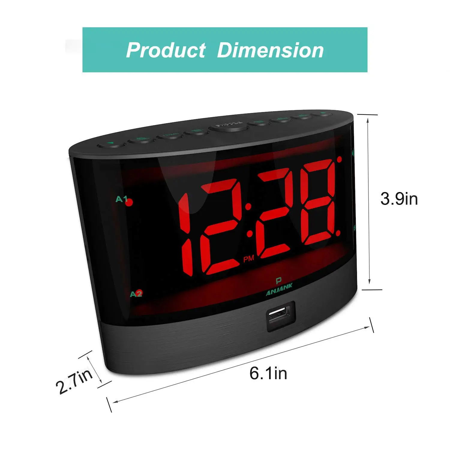 ANJANK Loud Alarm Clock for Heavy Sleepers with Wireless Bed Shaker,Vibrating for Deaf /Hearing-impaired,Dual Alarm,USB Charger