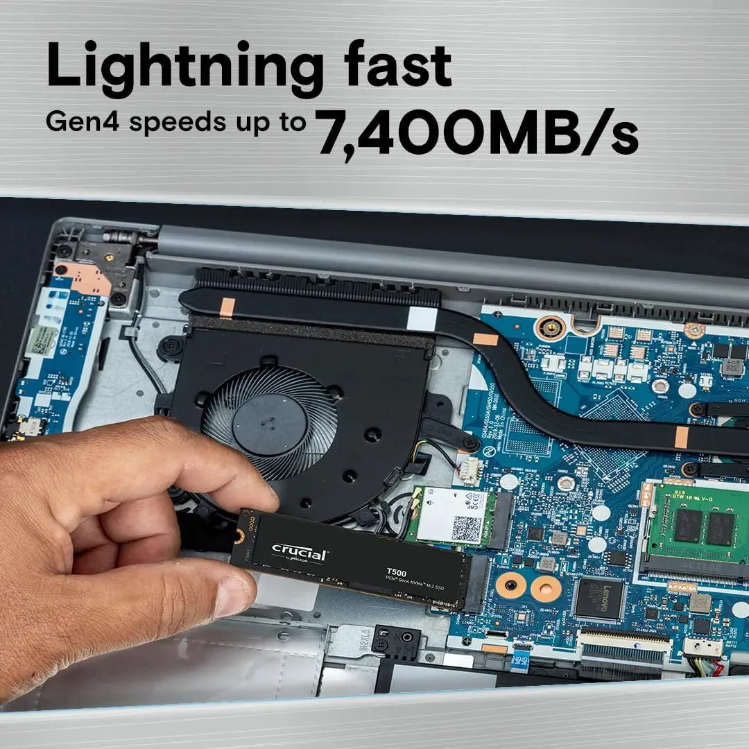 Crucial T500 1 تيرابايت PCIe Gen4 NVMe M.2 2280 SSD للألعاب الداخلية، ما يصل إلى 7300 ميجابايت/ثانية، متوافق مع الكمبيوتر المحمول وسطح المكتب