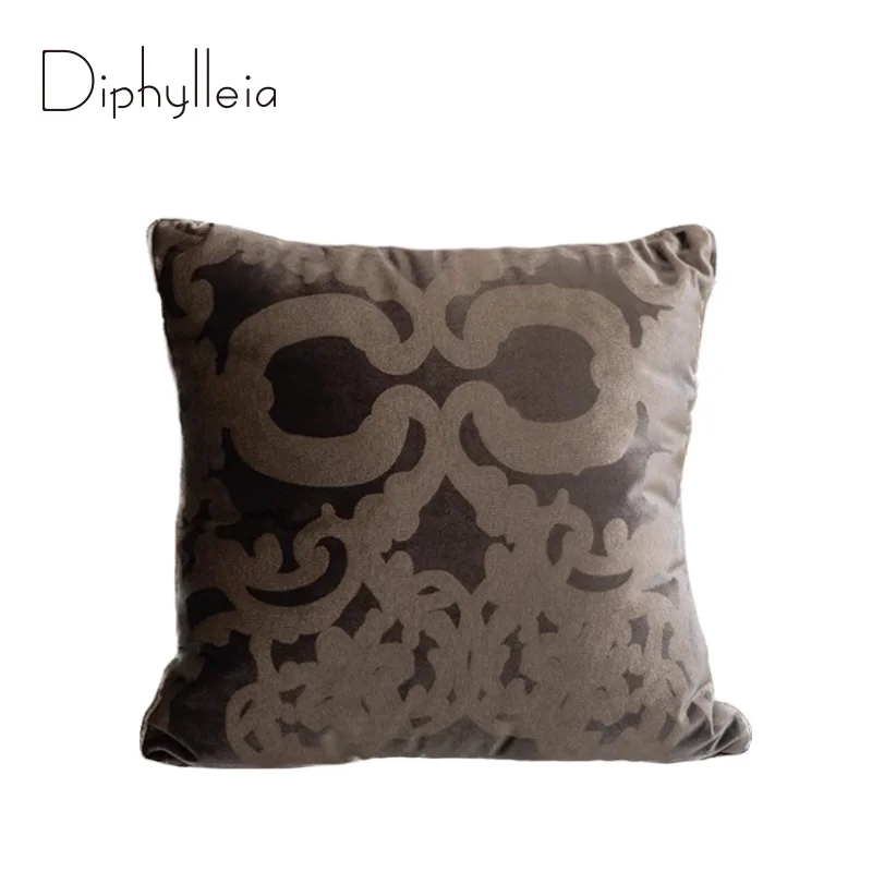 Diphylleia-funda de cojín cuadrada decorativa con desplazamiento de Damasco, funda de almohada púrpura marrón de lujo, decoración graciosa para el hogar