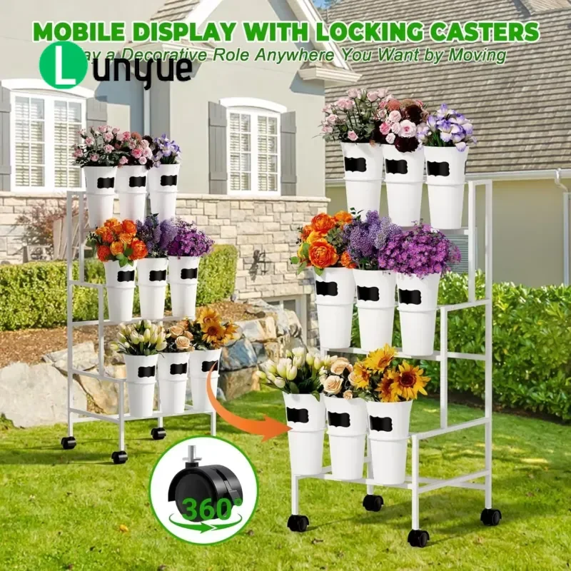 Rolling Floral Display Stand Cart with Wheels for Backyard Balcony Wedding Decorations Florist Shop Mobile Flower Rack