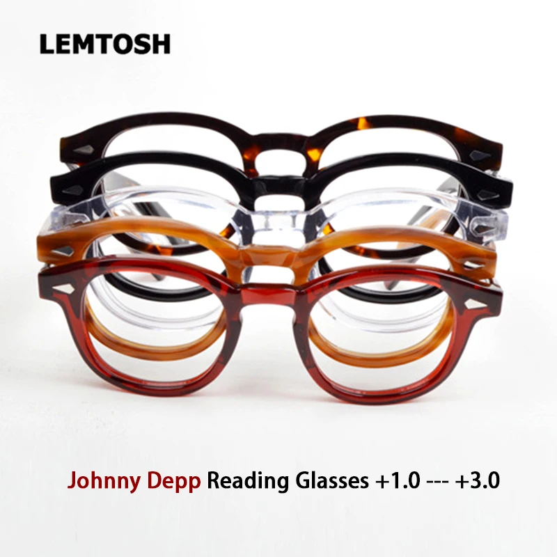 Johnny Depp Lemtosh Reading Glasses Men Women Luxury Brand Vintage Acetate Frame Presbyopic Eyeglasses Diopter +1.0 +2.0 +3.0