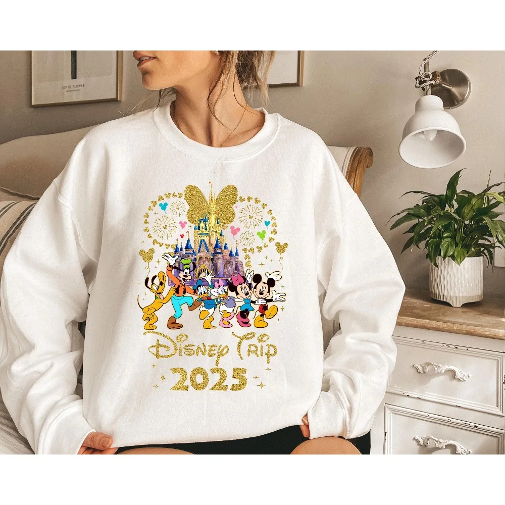 2025 Pullover stampato a tema Disney Topolino, felpa da coppia calda autunnale e invernale ampia da ragazza alla moda e carina