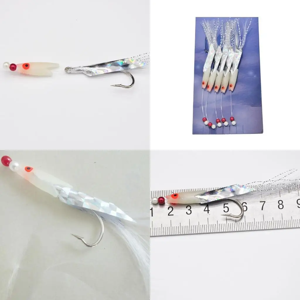 

652F 5 Pcs Bass Cod Fishing Lures Luminous Fishing Hook Sea Fishing Tackle with Crystal Flash Saltwater Fishing jig