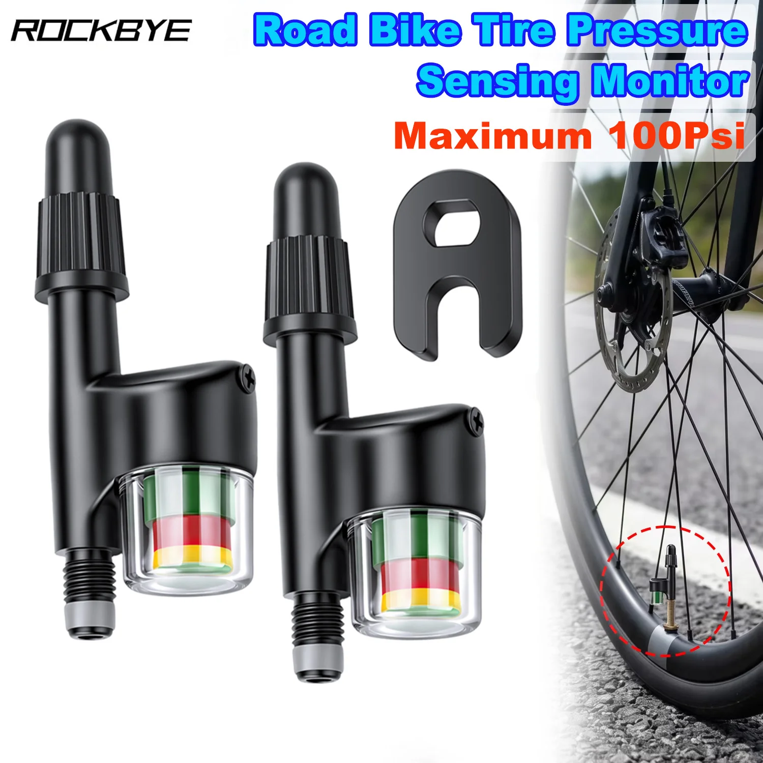 Rockbye Tire Pressure Monitor for Road Bike with Valve FV Maximum 100 Psi Pressure Accuracy 5 Psi Bicycle Tool Riding equipment