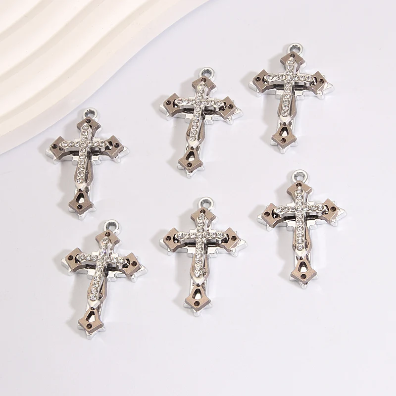 5pcs Cross Charms Glaring Silver Color Pendants Three-layer For DIY Handmade Making Jewelry Findings