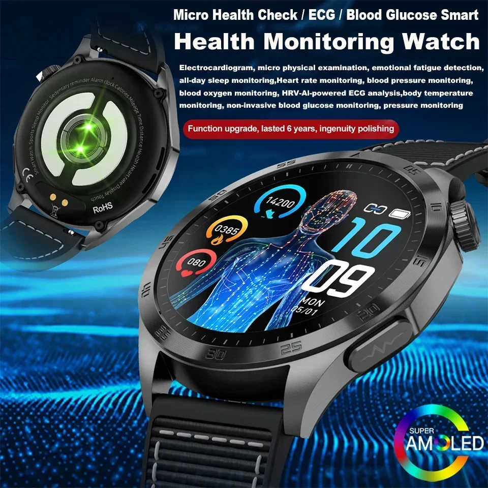 New Man Health Smart Watch Acido urico Lipido BMI Frequenza cardiaca ECG + PPG + HRV Monitor Chiamata BT 1.43 pollici 466*466 HD AMOLED Smartwatch