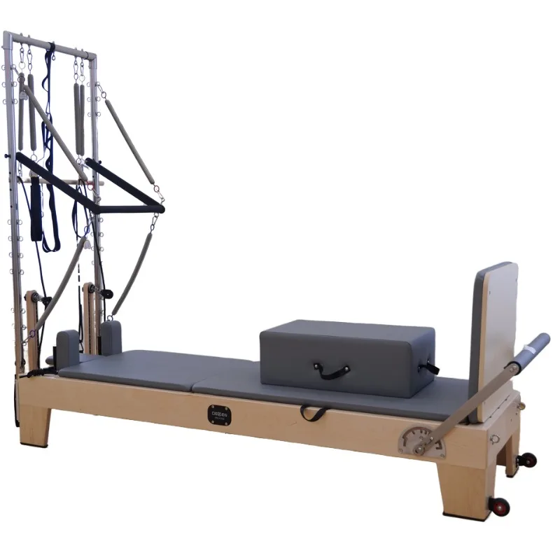 YTYIN Beige Pilates Reformer for Home, High-Quality Maple/Oak Wood & PU Core Bed for Gym Fitness